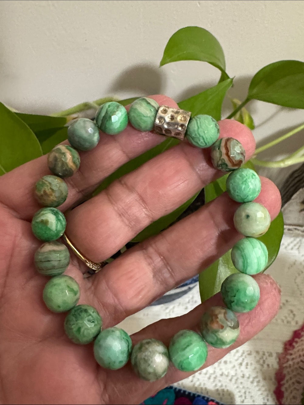Lula n Lee Green Beaded Stone Stretch Bracelet Stretch